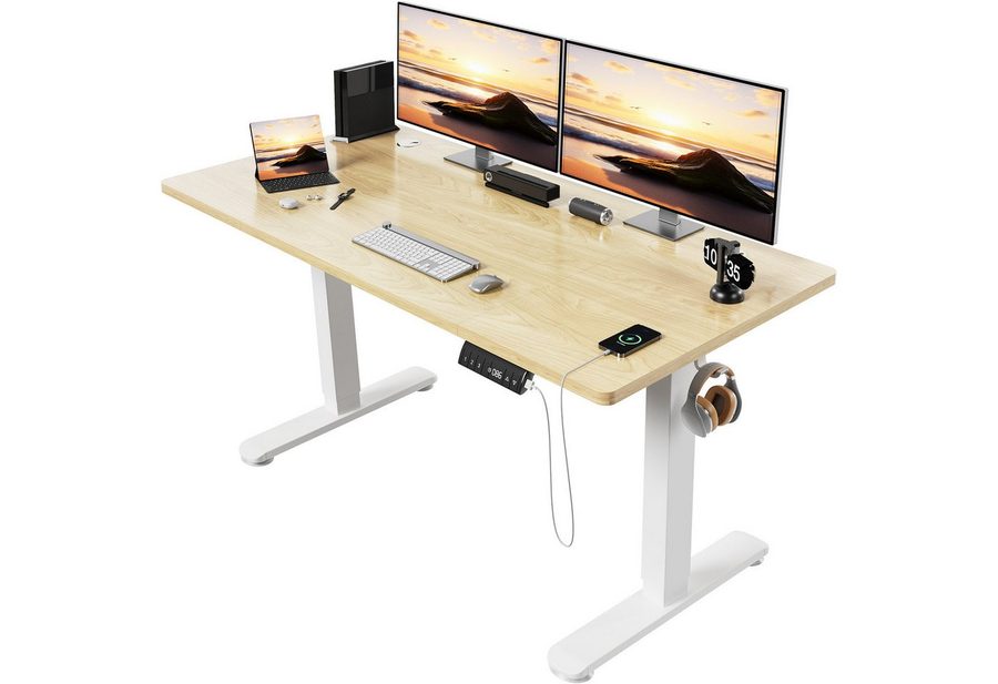 HOMALL Schreibtisch Höhenverstellbarer Elektrisch Schreibtisch, Vierteilige Tischplatte (GroBe MaBe: 140 x 70 cm, 160/180 x 80 cm mit USB-Ladeanschluss, in 3 Stufen hoherverstellbar) von HOMALL