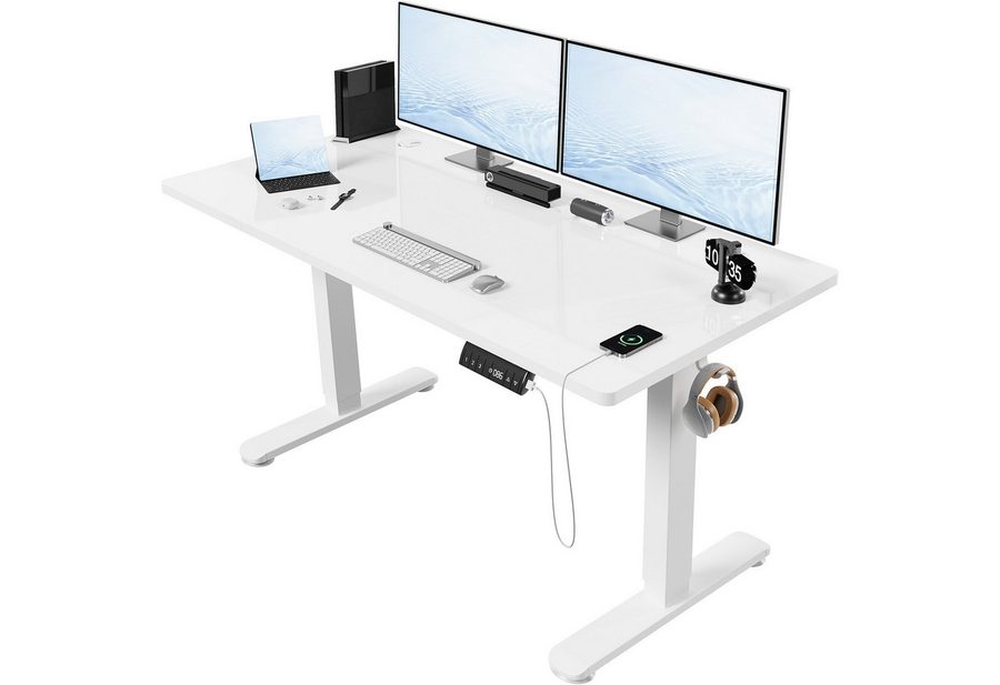 HOMALL Schreibtisch Höhenverstellbarer Elektrisch Schreibtisch, Vierteilige Tischplatte (GroBe MaBe: 140 x 70 cm, 160/180 x 80 cm mit USB-Ladeanschluss, in 3 Stufen hoherverstellbar) von HOMALL
