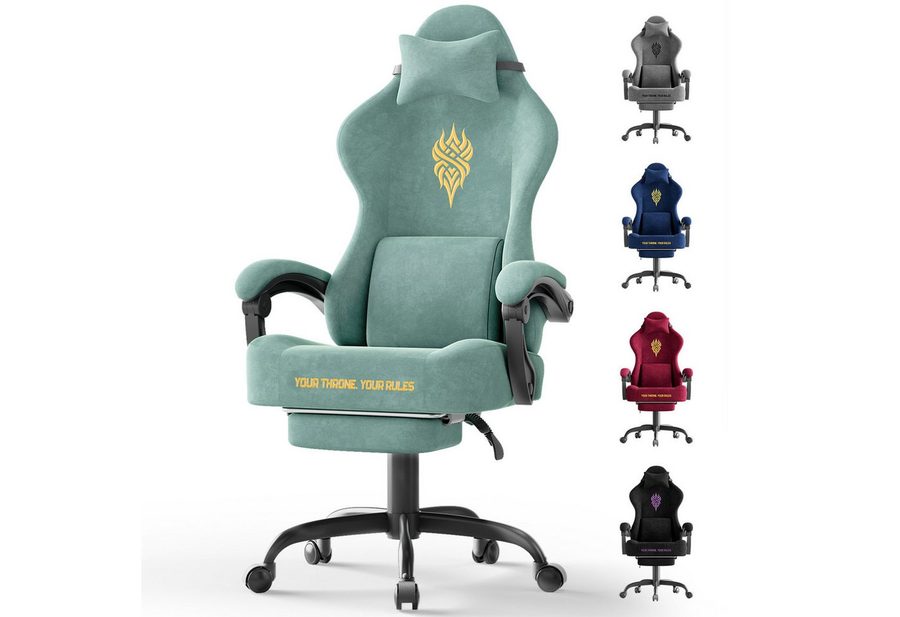 Ferghana Gaming-Stuhl Gaming-Stuhl: Kopfstütze, Lendenkissen, Armlehnen, Fußstütze (Packung), Ergonomischer PC-Stuhl,Rückenlehne 90°-125° von Ferghana