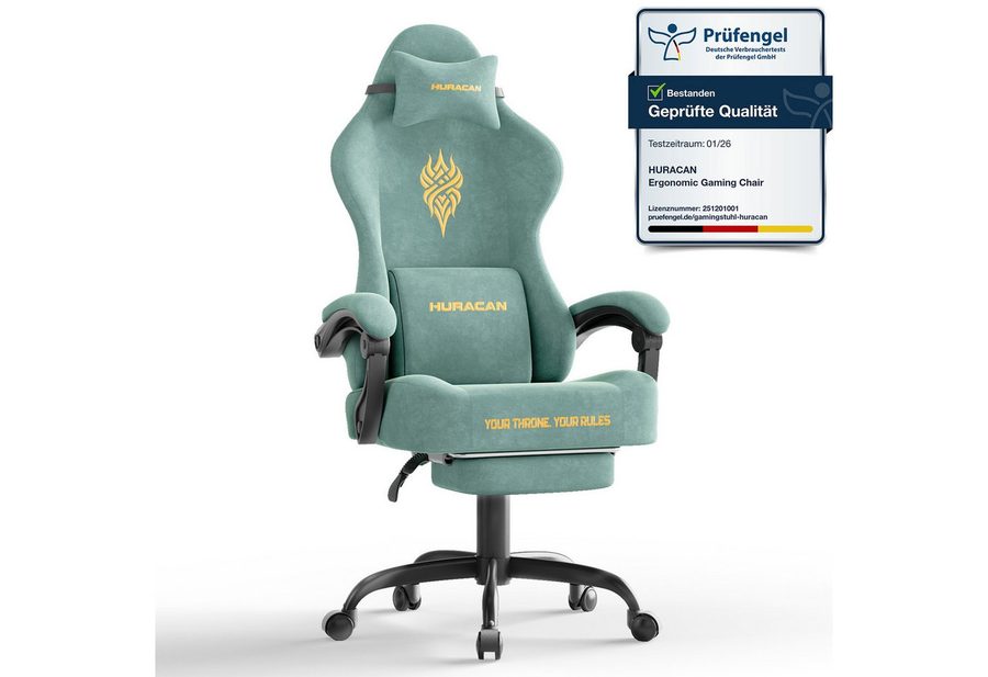 Huracan Gaming-Stuhl Massage Gaming Sessel mit Fußstütze 90-135° Rückenlehne einstellbar, Bürostuhl Ergonomisch,Verstellbarem Lenden- & Kopfkissen,mit Fußstütze von Huracan