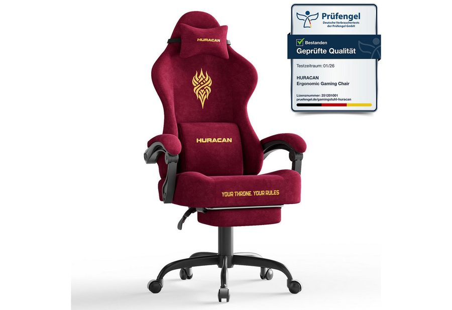 Huracan Gaming-Stuhl Massage Gaming Sessel mit Fußstütze 90-135° Rückenlehne einstellbar, Bürostuhl Ergonomisch,Verstellbarem Lenden- & Kopfkissen,mit Fußstütze von Huracan