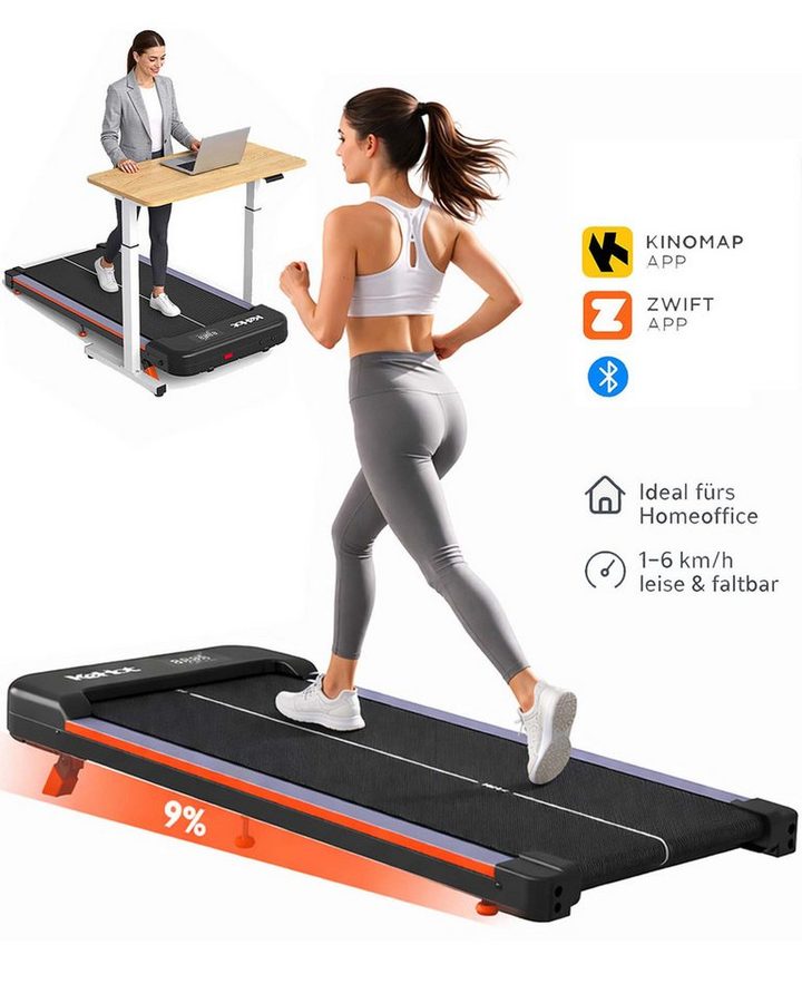 kehot Laufband Laufband für Zuhause mit 9 % manuelle Steigung, 2,5 PS Walking Pad (1–6 km/h Walking Pad, leise & kompakt für Homeoffice, LED Display, Bluetooth App, Fernbedienung & 12 Programme), 40×95 cm Lauffläche, bis 100 kg, platzsparend verstaubar von kehot