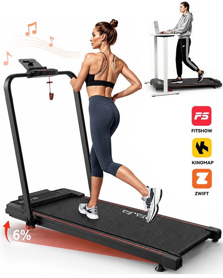 kehot Laufband Laufband klappbar 3 in 1 mit 6% Steigung & 1–12 km/h (Walking Pad platzsparend für Zuhause & Homeoffice, 2,5 PS Laufband mit Bluetooth APP & Musikfunktion), Kompaktes Fitness Laufband mit LCD Display bis 120 kg von kehot