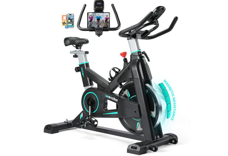 Wenoker Heimtrainer Fahrrad mit App, Magnetwiderstand Stationäres Fahrrad für Zuhause, mit Flüsterleise, Schweres Schwungrad und LCD-Monitor Bis 160KG von Wenoker