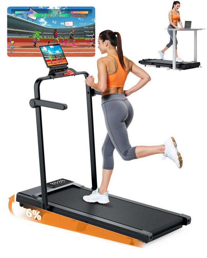SUPERUN Laufband 6-in-1 für Zuhause mit Handgriffen, 1–12 km/h, 6 % Neigung, 2-in-1-Funktion für flexibles Training, Klappbar von SUPERUN