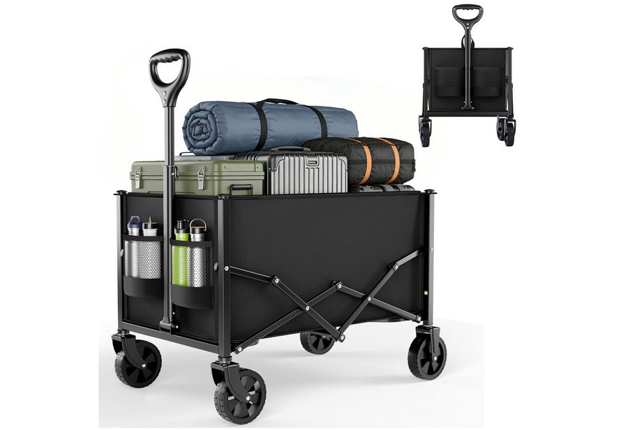 Elegear Bollerwagen Bollerwagen Faltbarer 120L 100KG Belastbar, Leichter Faltbollerwagen (1-tlg), Handwagen mit Breite 12,7cm Räder, Bremse, All Terrain, Schwarz von Elegear