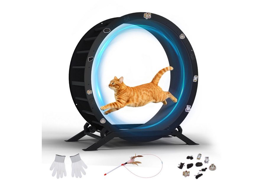 COMHOMA Tier-Intelligenzspielzeug Katzenlaufrad, laufrad Katze, Extra großer 100 cm ultraleises Laufrad, mit Abnehmbarer Teppich und Spielzeug von COMHOMA