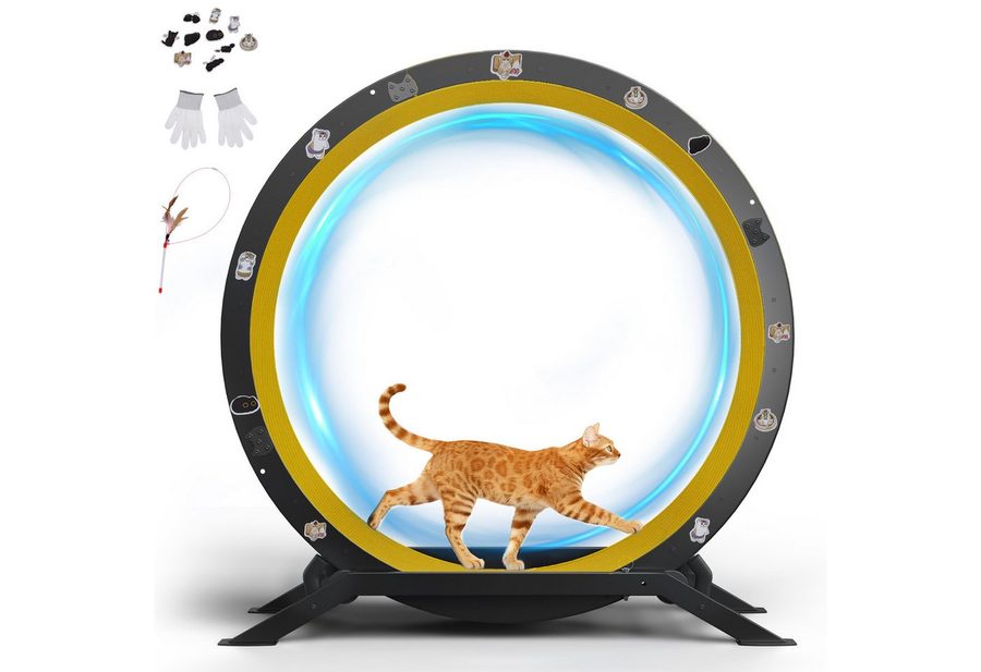 COMHOMA Tier-Intelligenzspielzeug Katzenlaufrad, laufrad Katze, Extra großer 100 cm ultraleises Laufrad, mit Abnehmbarer Teppich und Spielzeug von COMHOMA