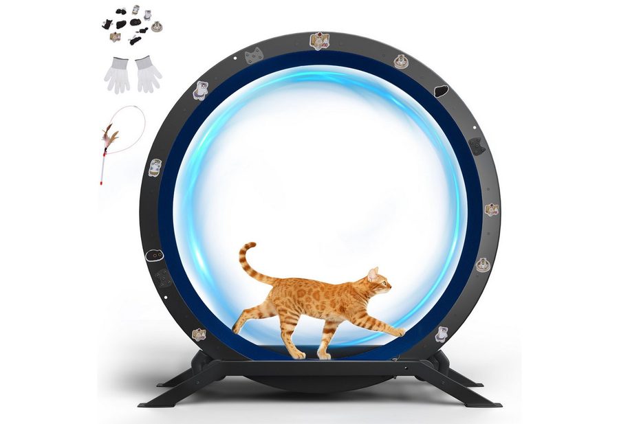 COMHOMA Tier-Intelligenzspielzeug Katzenlaufrad, laufrad Katze, Extra großer 100 cm ultraleises Laufrad, mit Abnehmbarer Teppich und Spielzeug von COMHOMA