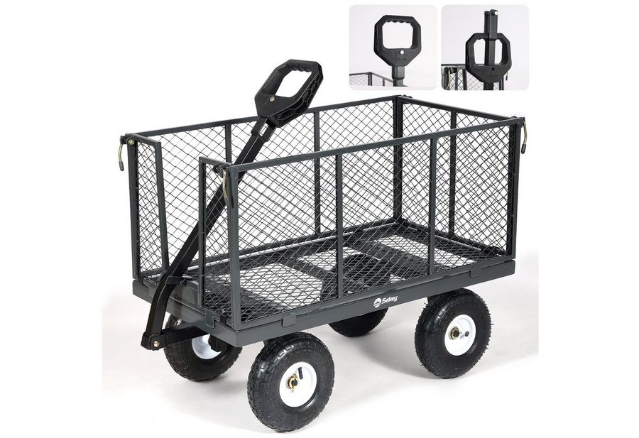 Sekey Bollerwagen Gartenwagen Gerätewagen Garten Plattformwagen mit Vollgummi-Luftreifen, 200 Liter – ECHT 550 kg Schubkarre mit abklappbaren Seitenwänden von Sekey