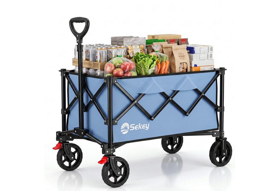 Sekey Bollerwagen Bollerwagen Faltbar Handwagen Belastbar bis 150kg Transportwagen, Zusammenfaltbar aus 4 Richtungen, mit verstellbarem Handgriff von Sekey