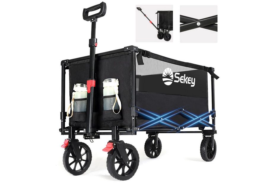 Sekey Bollerwagen 160L 150KG Bollerwagen Faltbar Handwagen mit Bremsen Camping Einkaufen, Klappbar Transportwagen Geländetauglich Gartenwagen von Sekey
