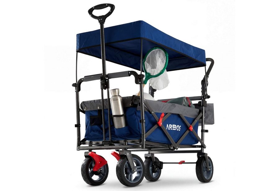 Arebos Bollerwagen mit Dach Premium, Handwagen Transportkarre 100 kg tragekraft (1-tlg), Vorder- und Hinter-Bremse von Arebos