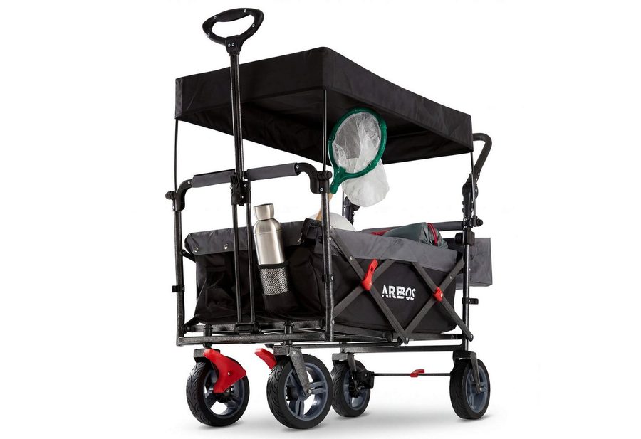 Arebos Bollerwagen mit Dach Premium, Handwagen Transportkarre 100 kg tragekraft (1-tlg), Vorder- und Hinter-Bremse von Arebos