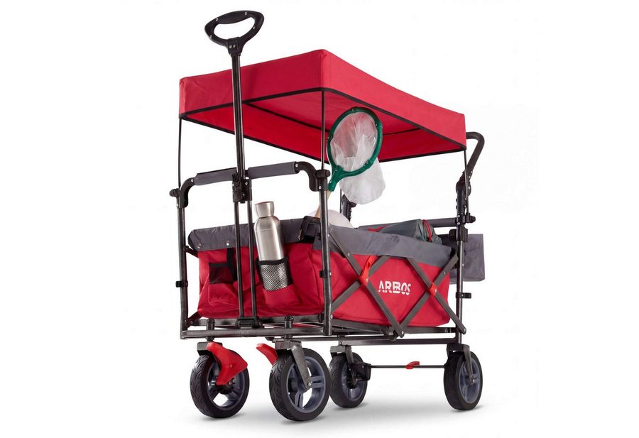 Arebos Bollerwagen mit Dach Premium, Handwagen Transportkarre 100 kg tragekraft (1-tlg), Vorder- und Hinter-Bremse von Arebos