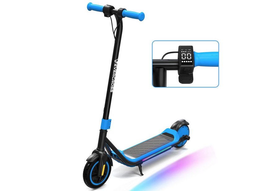 EVERCROSS TECH Elektro-Kinderroller E6 7'' E-Scooter für Kinder 6-12 Jahren, bis zu 15 km, Max 16KM/H, LED Display, 3 Gänge, Anti-Rutsch-Pedal von EVERCROSS TECH