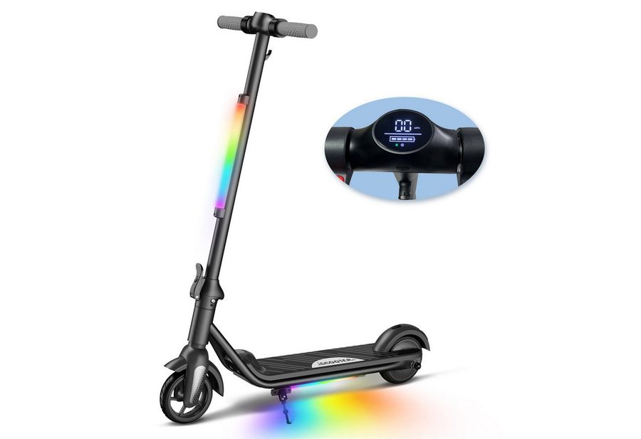 ANYSUN Elektro-Kinderroller Kinder faltbarer E-Scooter mit LED-Beleuchtung, farbenfrohen Lichtern, bis zu 8 km Reichweite, 6/12 KM/H, LED Display, Belastung bis 50kg von ANYSUN