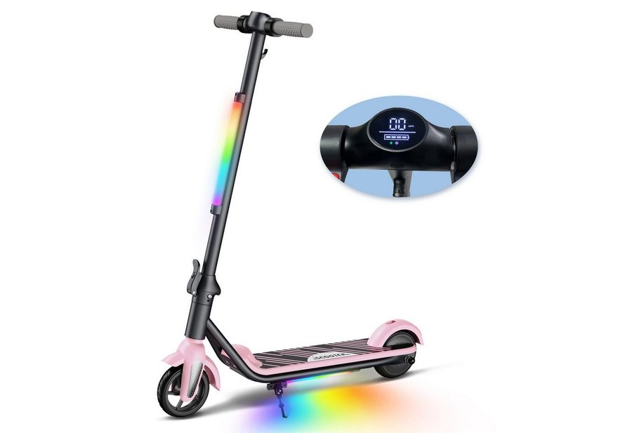 ANYSUN Elektro-Kinderroller Kinder faltbarer E-Scooter mit LED-Beleuchtung, farbenfrohen Lichtern, bis zu 8 km Reichweite, 6/12 KM/H, LED Display, Belastung bis 50kg von ANYSUN