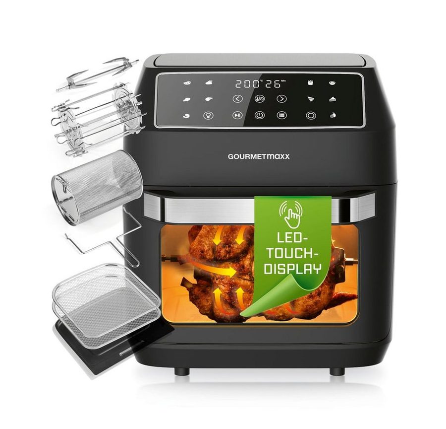 GOURMETmaxx Heißluftfritteuse 12 L Airfryer, Fritteuse mit 9 Funktionen, Touchdisplay, 1700 W, 10 Programme, Touchdisplay und Timer-Funktion, Inkl. Zubehörpaket von GOURMETmaxx