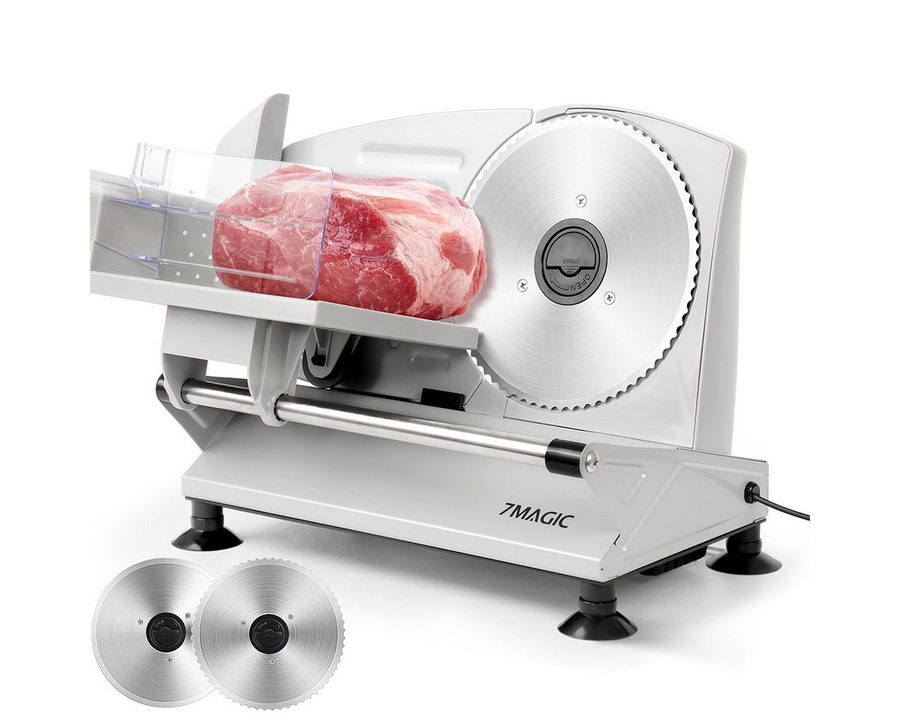 7MAGIC Allesschneider Elektrischer Allesschneider, Edelstahl Brotschneidemaschine elektrisch, 150 W, Verstellbare Küchenmaschine 0 bis 15mm, 2 Klingen, Geeignet für Küche von 7MAGIC