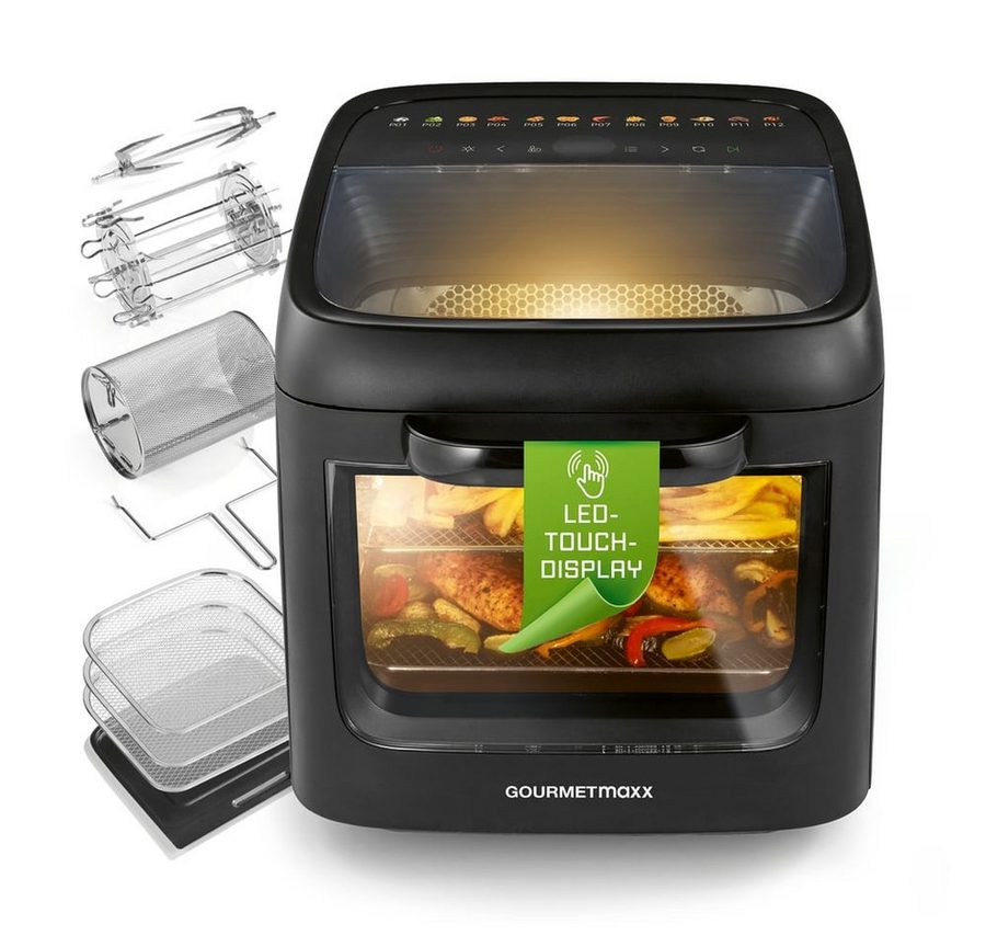 GOURMETmaxx Heißluftfritteuse Heißluftofen mit Panoramadach & Frontfenster, 1800 W, Airfryer,  12,5 l - 12 Programme von GOURMETmaxx