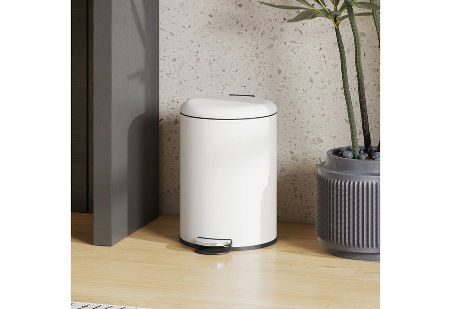 HOMCOM HOMCOM Mülleimer 20L Treteimer mit Deckel Fußpedal Inneneimer Metall Cremeweiß von HOMCOM