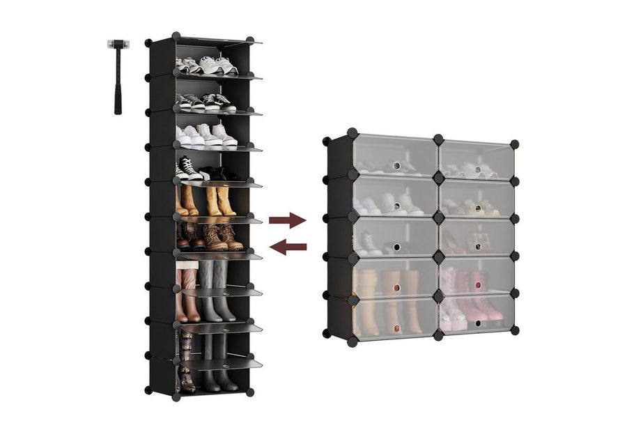 Sekey Schuhregal Platzsparendes Schuhregal mit Stecksystem – 10 Ebenen, Hoch & Schmal, Schuhaufbewahrung für 20–30 Paar Schuhe von Sekey