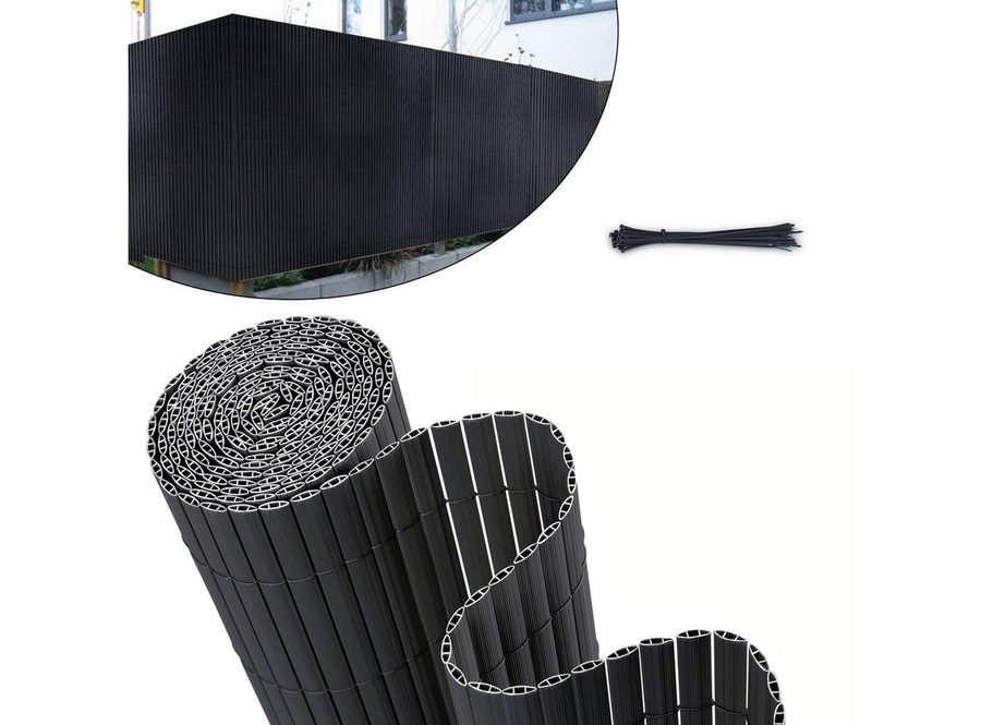 Sekey Balkonsichtschutz PVC Sichtschutzmatte Grau Bambus Sichtschutz Balkon ohne Bohren Zaun Sichtschutz, Windschutz, Sonnenschutz für Balkon, Garten, Terrasse von Sekey