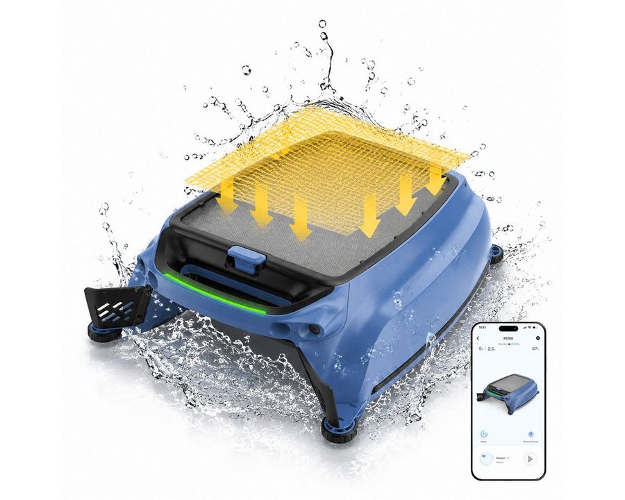 AIRROBO Poolroboter SP200 Solar Skimmer Roboter Poolreiniger, (Packung, 2-St., automatische Oberflächenreinigung, Hinderniserkennung), zwei Ladeoptionen, App-Steuerung rund um die Uhr