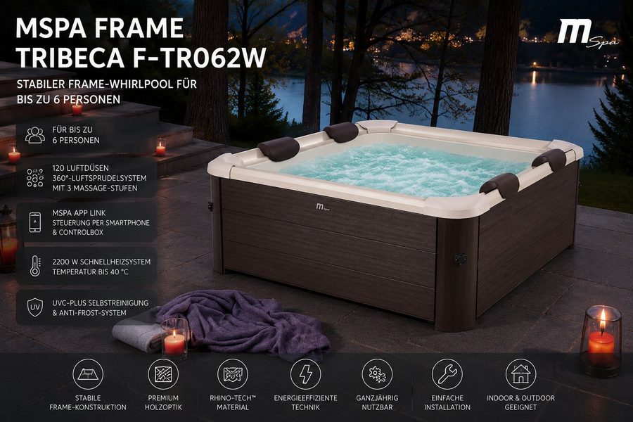 mSpa Whirlpool Whirlpool TRIBECA 2026 XXL 6P. - ganzjährig Outdoor Pool - F-TR062W, UVC+, NEU 2026, 120 Luftdüsen, Schnellheizsystem, App-Steuerung
