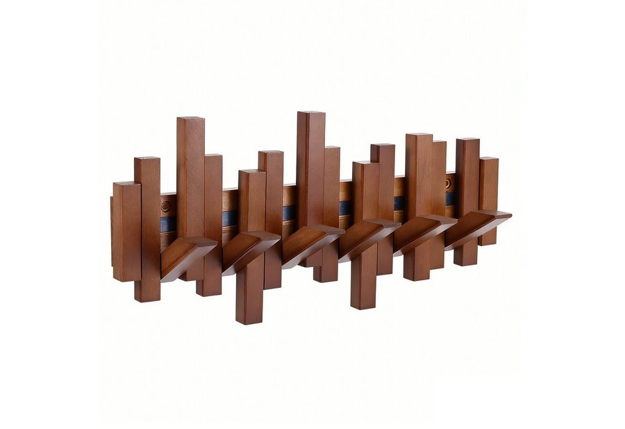 BlingBin Garderobenleiste Wandgarderobe aus Holz, 6 klappbare Haken (1er Set, 1 St., 40,5 x 19,5 cm), Klaviergarderobe aus Naturholz, 6 Haken, Wandkunst, Walnussfarbe von BlingBin