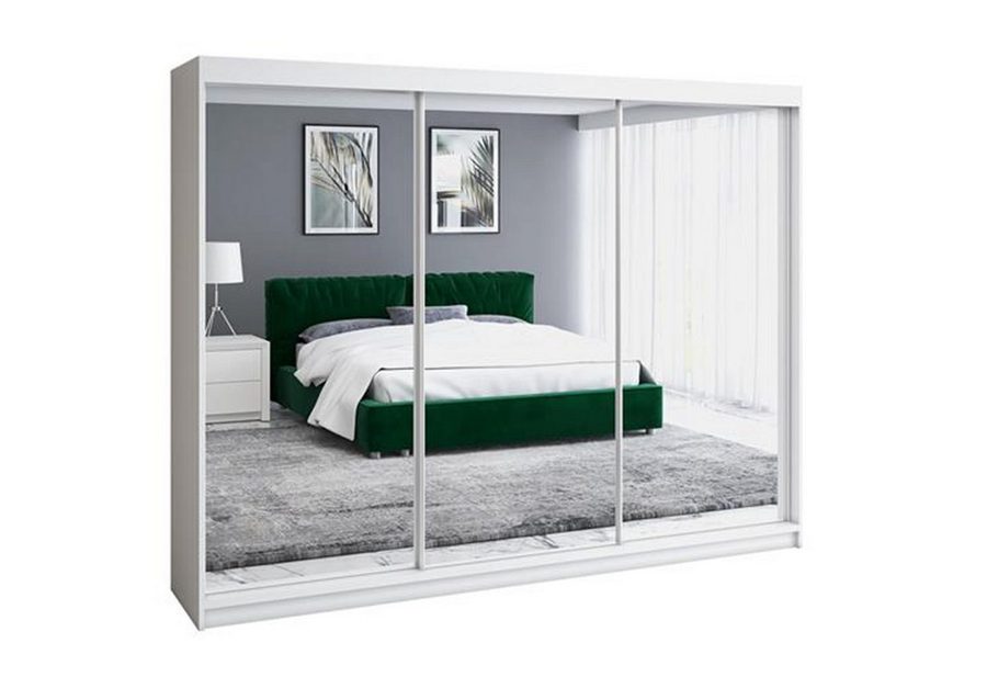A&J MöbelLand GmbH Schiebetürenschrank ULMA 200 cm 3-türig Schrank 4 Schubladen 3 Spiegel (TOP ANGEBOT! Geräumiger Schrank mit einer Breite von 200 cm und Spiegel, ideal zur Aufbewahrung von Kleidung und Accessoires. 4 Schubladen und viel Stauraum. TOP PRODUKT! Wählen Sie das ideale Modell für Ihr Schlafzimmer!, Inclusive 4 Schubladen) Breite: 200 cm, Höhe: 215 cm, Tiefe: 59,5 cm