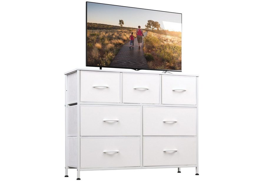 WLIVE Kommode Schubladenkommode mit 7 Stoffschubladen, (stabiler Stahlrahmen & Holzplatte), Breit 100cm, moderne Kommode für Wohnzimmer, Schlafzimmer, Flur & Büro von WLIVE