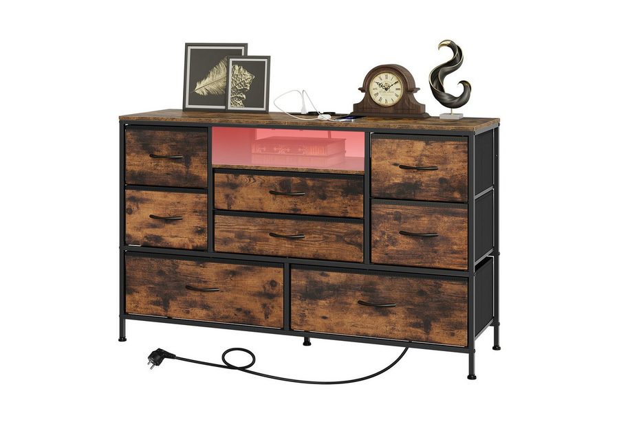 Woltu Kommode (1 St), mit 8 Schubladen, Metallrahmen, Mit Led-Licht, Vintage-Stil von WOLTU