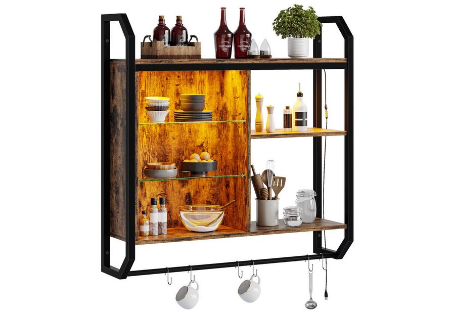Bestier Wandregal Küchenregal, LED-Gaming-Regale (19.8 x 84 x 88.6 cm) mit verstellbarem, Badezimmer Regal, Schweberegal für Gaming Zimmer, Wein, Kaffee Bar von Bestier