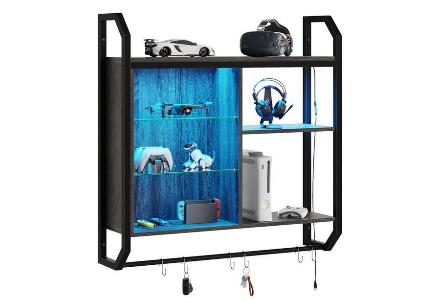 Bestier Wandregal Küchenregal, LED-Gaming-Regale (19.8 x 84 x 88.6 cm) mit verstellbarem, Badezimmer Regal, Schweberegal für Gaming Zimmer, Wein, Kaffee Bar von Bestier