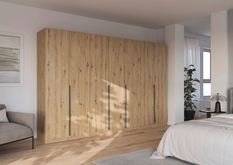 OTTO home Drehtürenschrank Kleiderschrank Schrank Garderobe AGORDO Schlafzimmer (in zwei Griff-Farben, Breiten 91-405 cm, Dekor- oder Hochglanzfront) durchdachte Innenausstattung, in 8 Breiten und 2 Höhen MADE IN GERMANY
