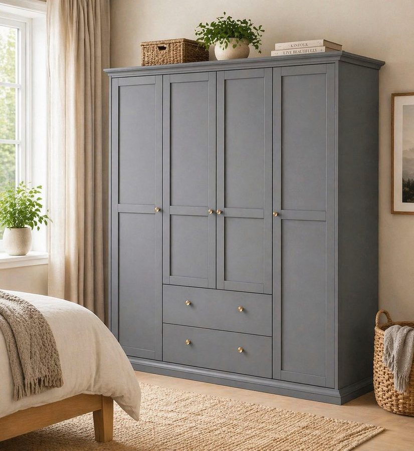 Home affaire Kleiderschrank Paris im Landhausstil mit viel Stauraum, B/HT ca. 180x200x65 cm 4 Türen, Böden, Stange & Schubladen für optimale Ordnung