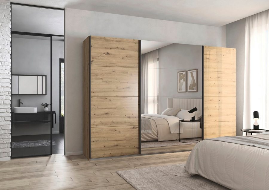 OTTO home Schwebetürenschrank Kleiderschrank Schrank Schlafzimmerschrank Garderobe AGORDO (Breiten 203/271/315/360 cm in drei Griff-Farben - NEU: Farbe SCHWARZ) Top Innenausstattung, in 4 Breiten und 2 Höhen MADE IN GERMANY