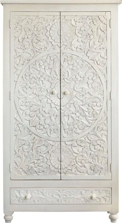 OTTO home Kleiderschrank Fenris pflegeleichtes Mangoholz, mit dekorativen Schnitzereien, Höhe 180 cm