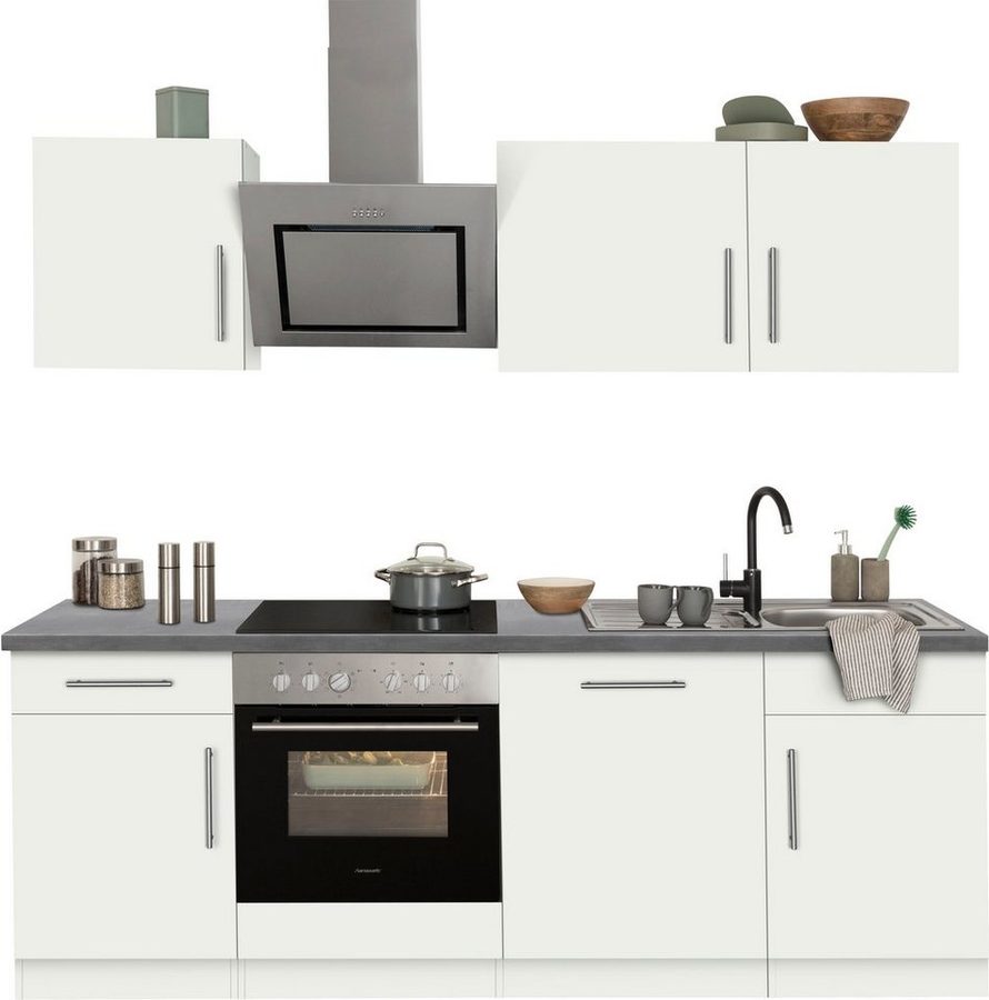 wiho Küchen Küchenzeile Cali - Küche mit E-Geräten - Komplett Set, Breite 220cm, Küche mit Hanseatic E-Geräten