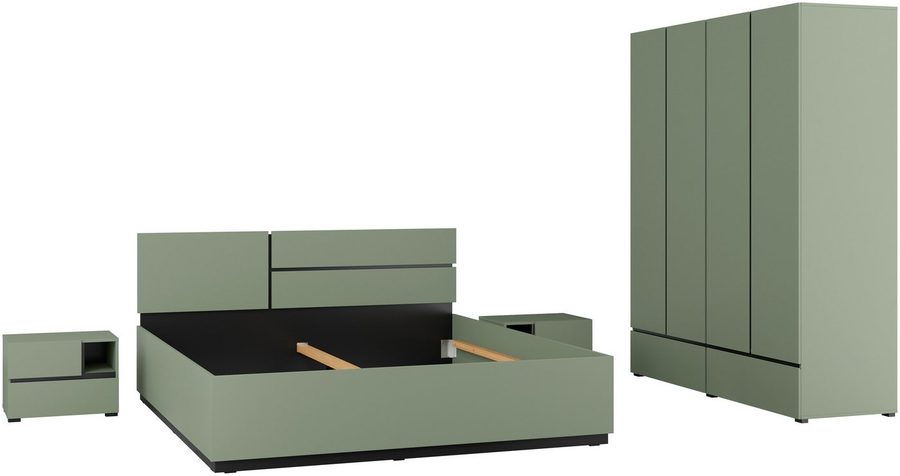 OTTO home Schlafzimmer-Set Cross, moderne, grifflose Optik, FSC-zertifiziert, (4-tlg., Bett 180x200cm, 2 Nachtkommoden, Schrank 2-oder 4-türig), Komplettschlafzimmer-Set