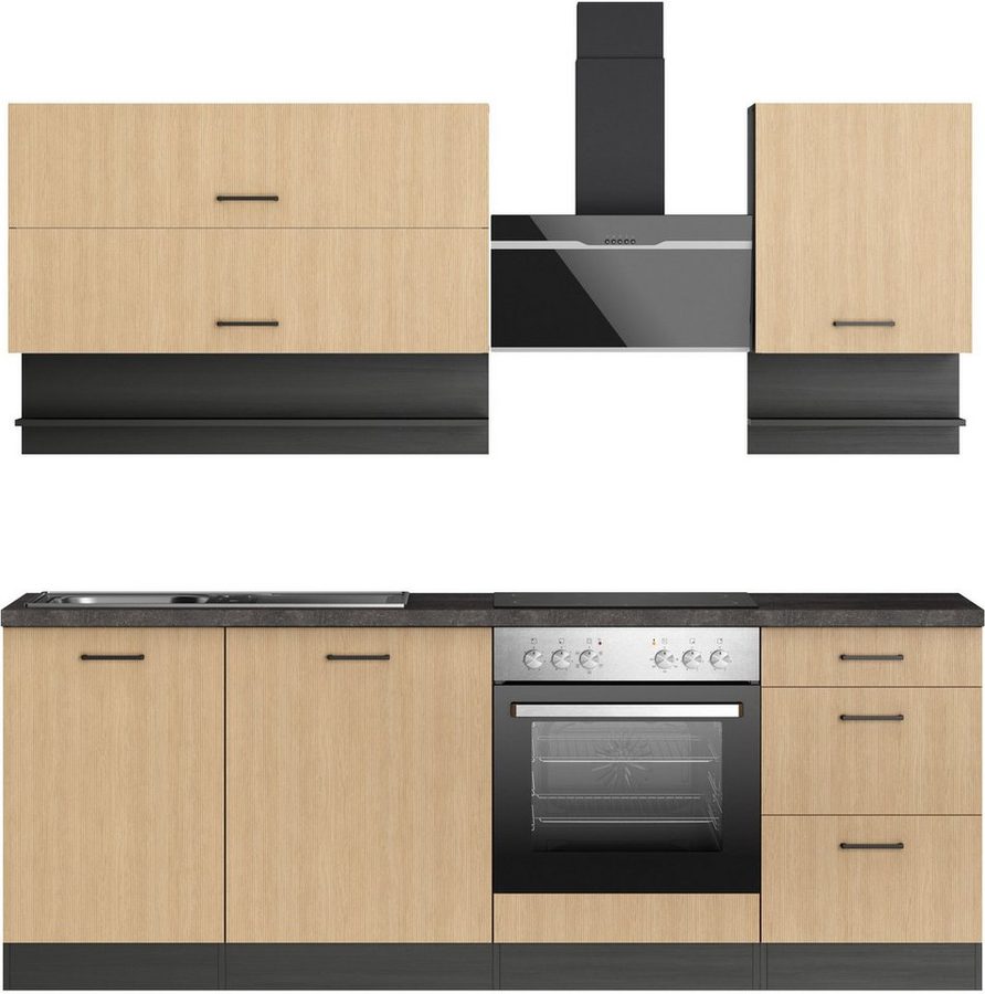KOCHSTATION Küchenzeile KS-Frieda Breite 220 cm, wahlweise mit E-Geräten, mit 38mm starker Arbeitsplatte