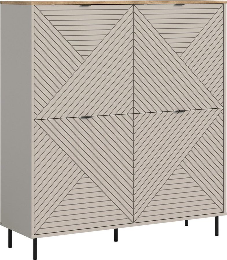 Home affaire Highboard RAITA, Höhe 135 cm, Front mit Desgin-Fräsung, 4 Türen, viel Stauraum (moderne Farbkombi, individuell einsetzbar, Griffe & Füße aus Metall), Kommode, Anrichte, Schrank, Sideboard, Lowboard von home affaire