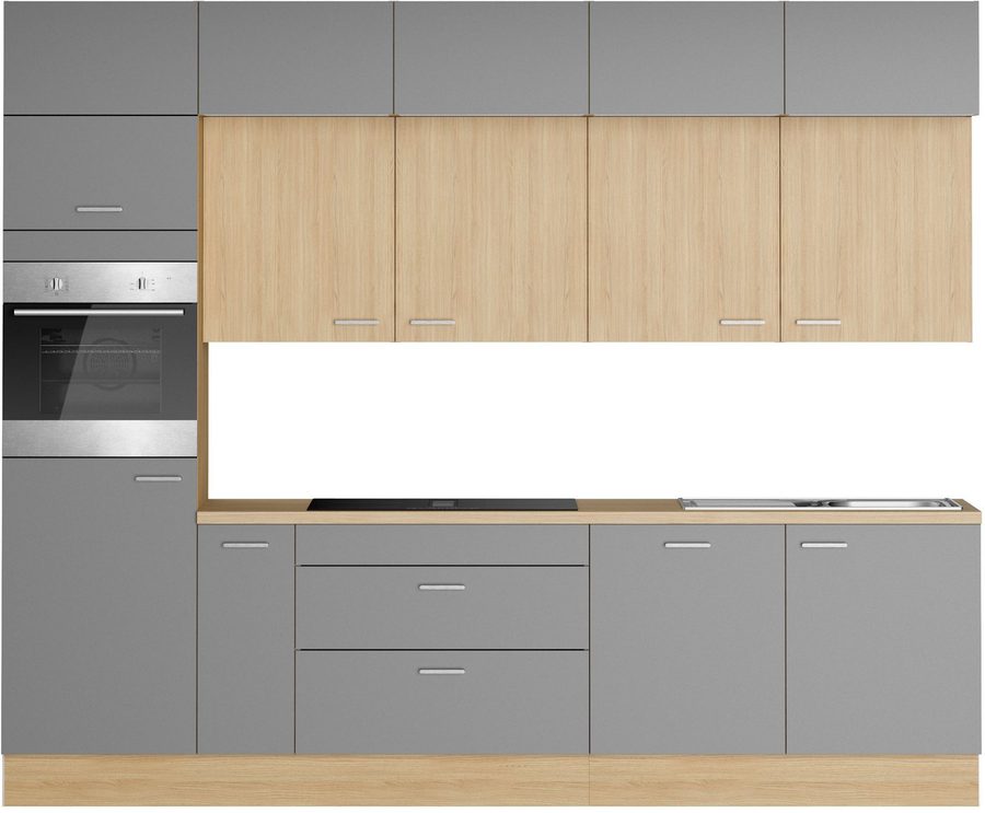 KOCHSTATION Küchenzeile KS-Lucy wahlweise mit Induktionskochfeld mit integriertem Dunstabzug, Breite 300 cm, Soft-Close, inkl. Zubehör, wahlweise mit E-Geräten