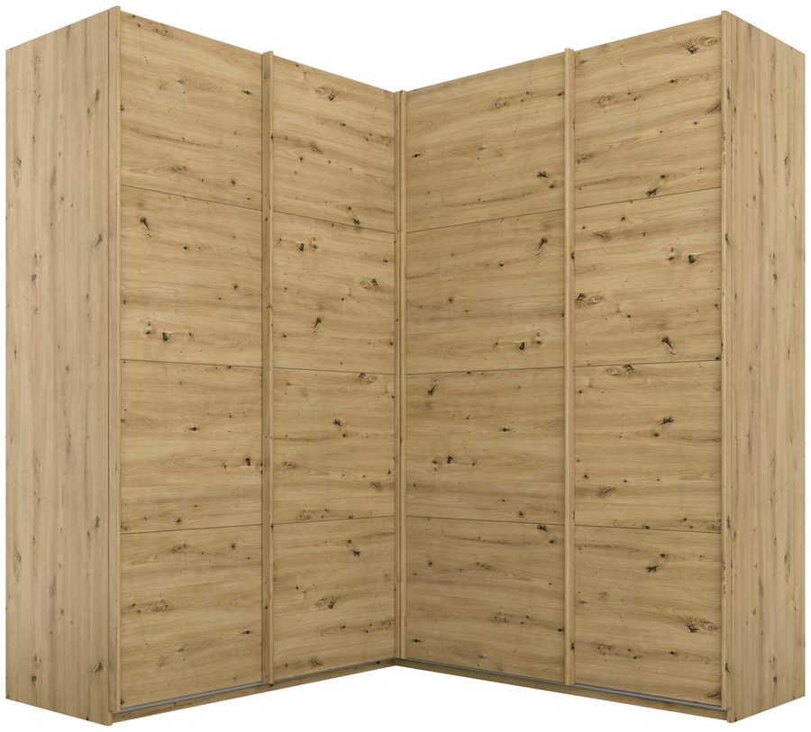rauch Schwebetürenschrank Schrank Garderobe Eckkleiderschrank QUADRA Front in Dekor/Hochglanz (in den Höhen 210/229 cm, inkl. Soft-Close-Funktion) großer Eckschrank mit viel Stauraum, Maß 181x187 cm MADE IN GERMANY