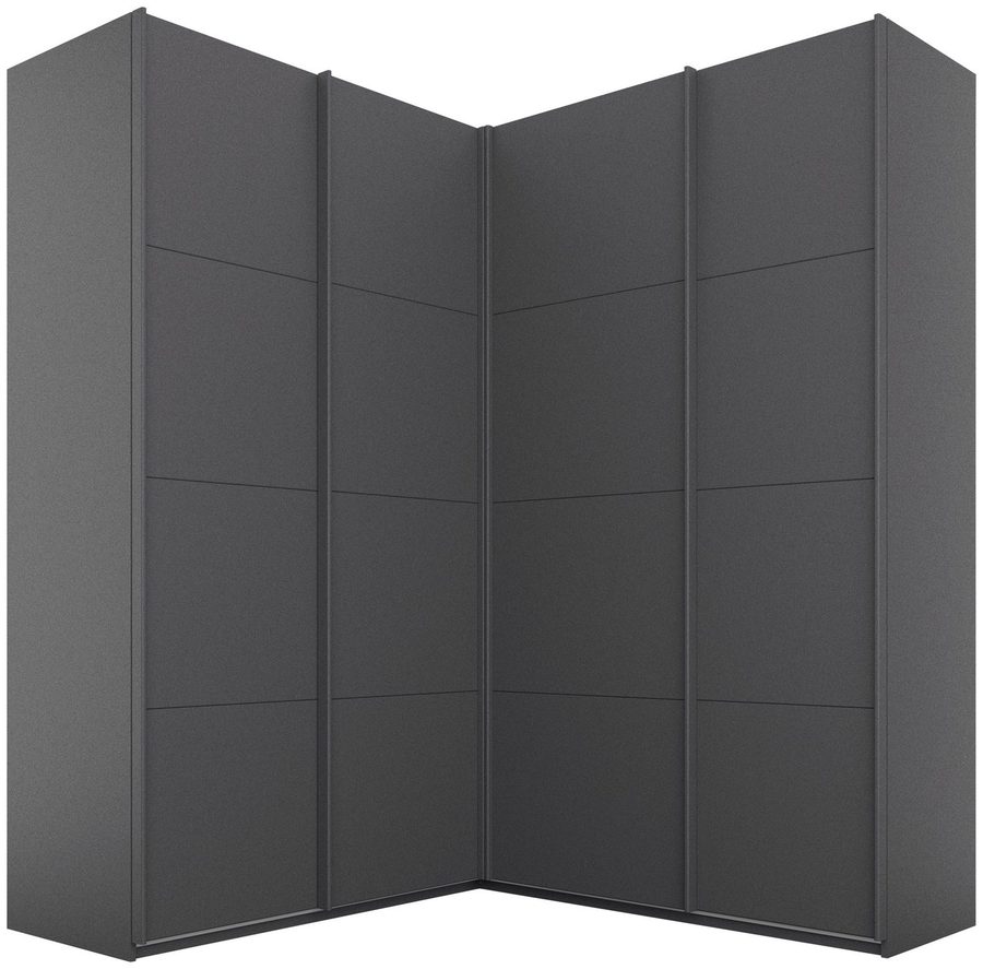 rauch Schwebetürenschrank Schrank Garderobe Eckkleiderschrank QUADRA Front in Dekor/Hochglanz (in den Höhen 210/229 cm, inkl. Soft-Close-Funktion) großer Eckschrank mit viel Stauraum, Maß 181x187 cm MADE IN GERMANY
