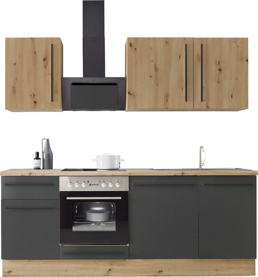 KOCHSTATION Küchenzeile Florida mit 38mm starker Arbeitsplatte, Breite 220 cm, wahlweise mit E-Geräten, Soft-Close-Funktion