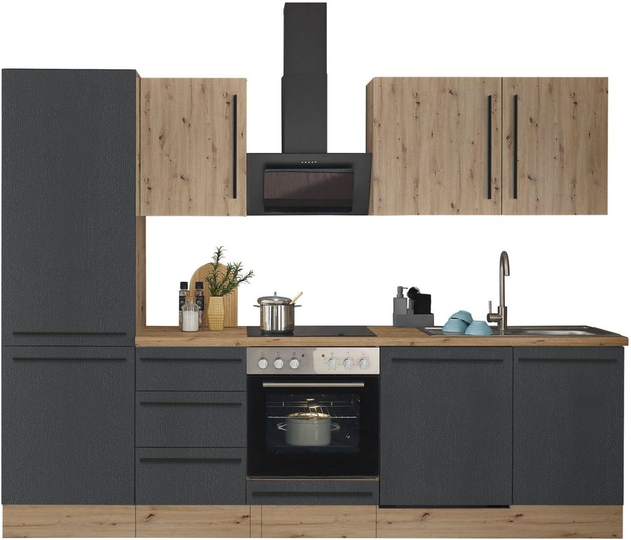 KOCHSTATION Küchenzeile KS-Florida mit 38mm starker Arbeitsplatte, Breite 280 cm, wahlweise mit E-Geräten, Soft-Close-Funktion