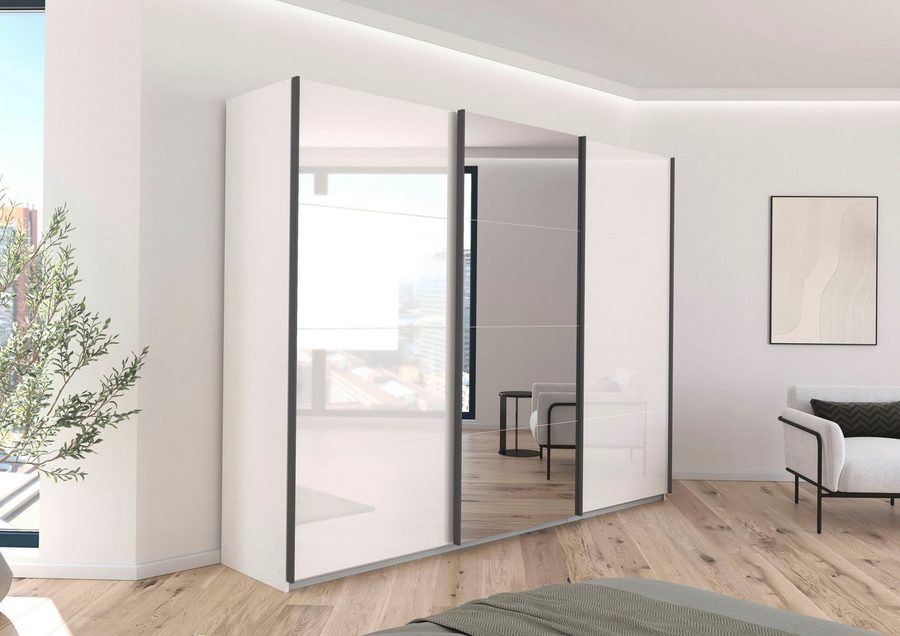 OTTO home Schwebetürenschrank Kleiderschrank Schrank Schlafzimmerschrank Garderobe AGORDO (Breiten 203/271/315/360 cm in drei Griff-Farben - NEU: Farbe SCHWARZ) Top Innenausstattung, in 4 Breiten und 2 Höhen MADE IN GERMANY